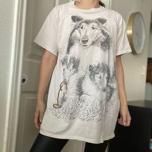Vintage 90s Single Stitch Dog Graphic Sleep Shirt Tee One Size‎